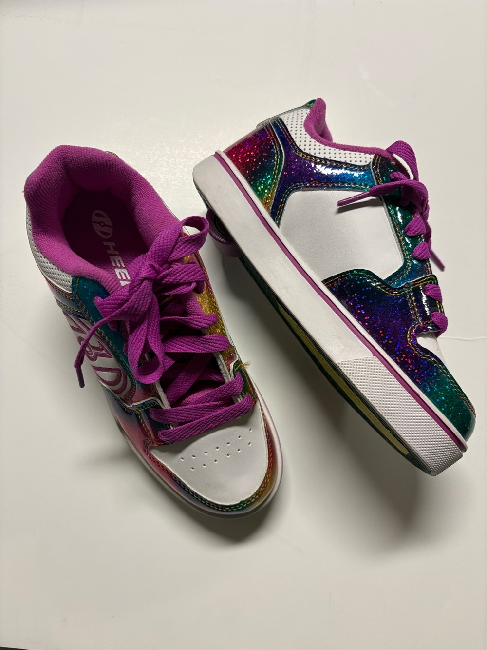 Heelys motion plus skate shoes pink glitter rainbow youth4/ women's 5